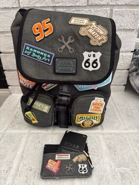 Loungefly Pixar Cars Gray Backpack with Multicolor Patches
